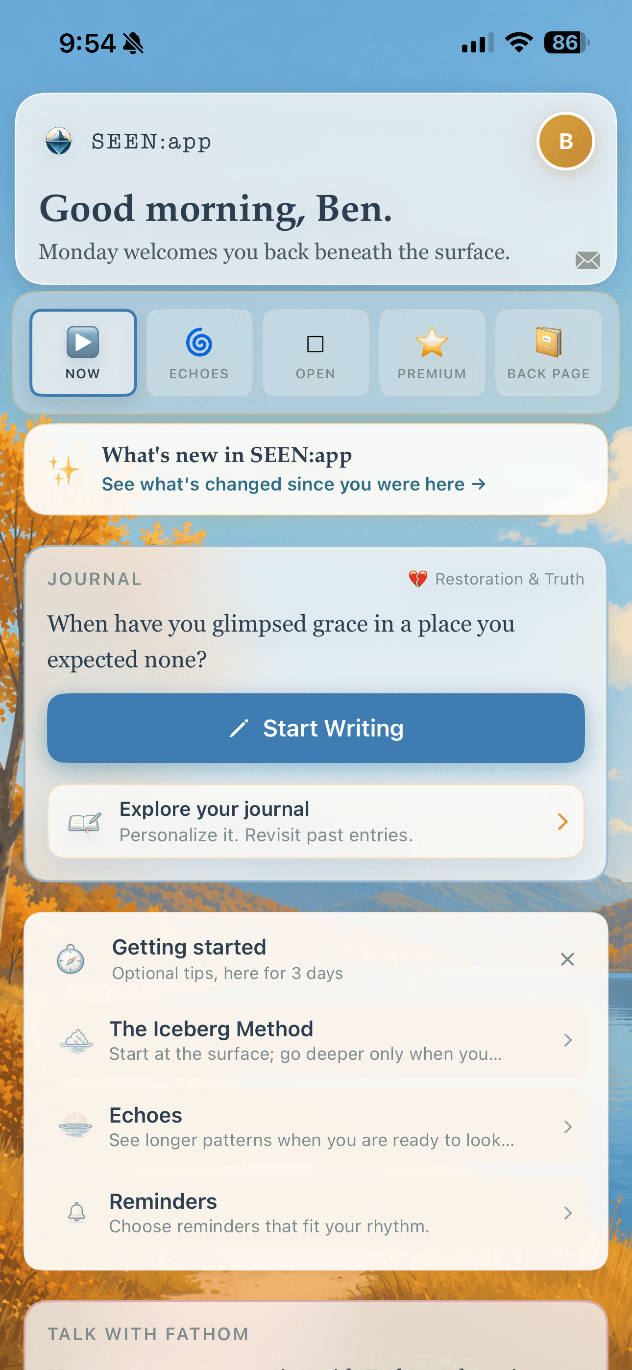 The Now tab in SEEN:app version 5